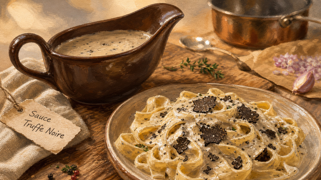 Sauce à la truffe onctueuse, nappant des tagliatelles sans grumeaux