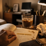 Surmenage symptôme : carnet avec surlignage, café froid, signes physiques