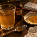 Vinaigre de cidre pour cholesterol : mélange eau et acide acétique, pomme et bouteille brune