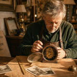 Brocanteurs le Havre examinant une pendule ancienne pour estimer la valeur