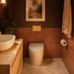 Couleur wc tendance 2024 : brun chocolat terracotta et laiton doré
