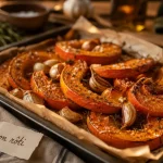 Cuisson potimarron au four : tranches fondantes rôties dorées, ail et herbes