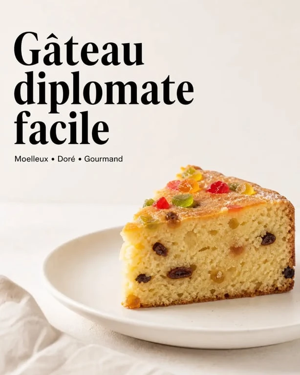 Recette gâteau diplomate facile, part moelleuse de gâteau aux brioche rassises sur assiette blanche