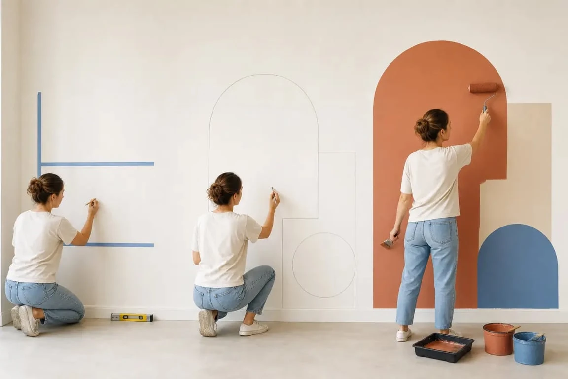 Fresque murale facile à faire étape par étape dans un intérieur lumineux