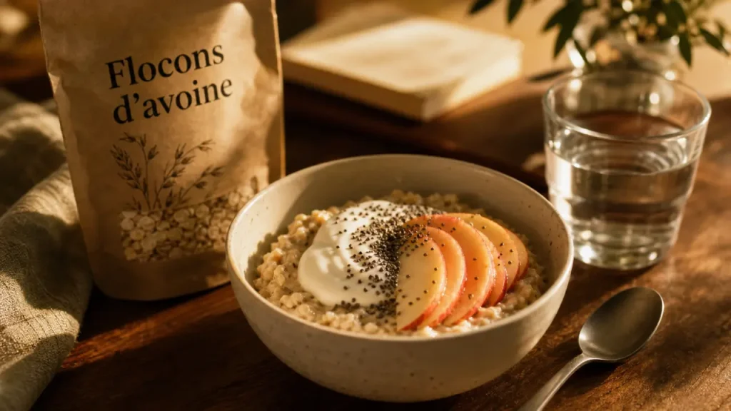 Flocon d avoine pour maigrir : bol de porridge au yaourt, pomme et chia