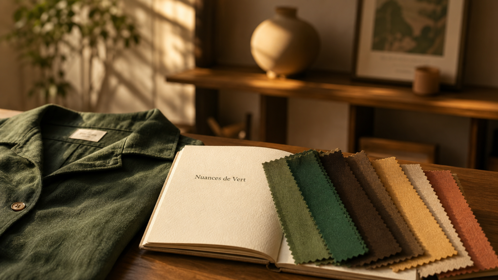 Le vert se marie avec quelle couleur : associations vert forêt et tons chocolat, doré sable, beige crème, terracotta