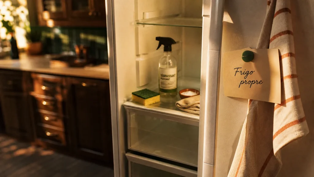 Nettoyer frigo sans mauvaises odeurs, bicarbonate et chiffon