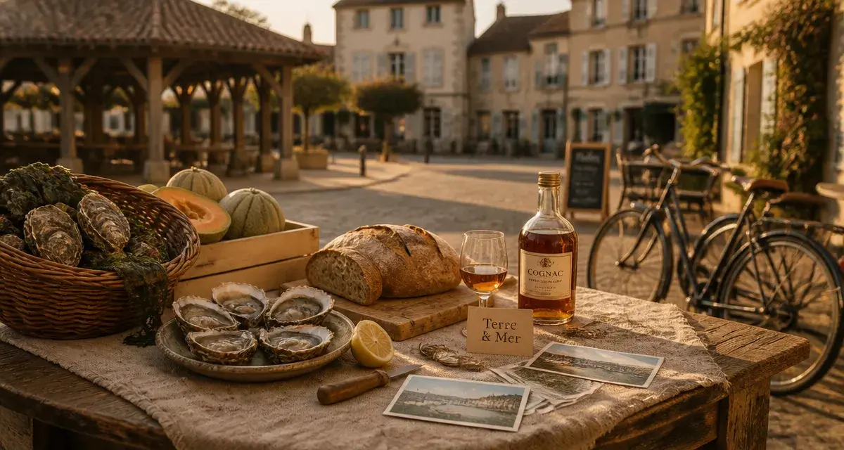 Art de vivre poitou charentes : table de marché Terre & Mer au golden hour