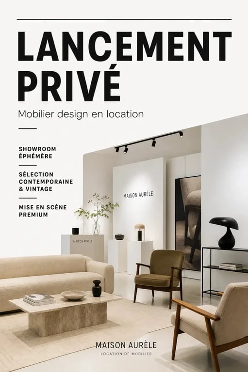 Location mobilier design : showroom de marque avec mobilier contemporain et vintage