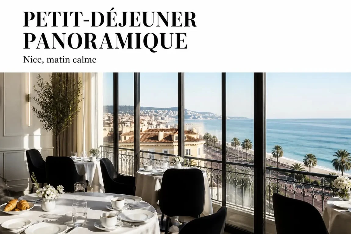 Le Panoramic Boutique Hôtel à Nice, salle de petit-déjeuner panoramique avec vue