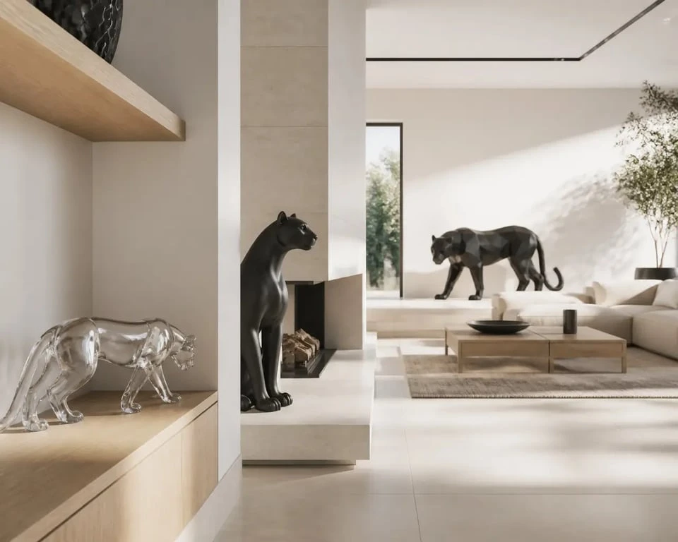Animaux décoration intérieure dans un salon élégant avec statue animale et figurines décoratives