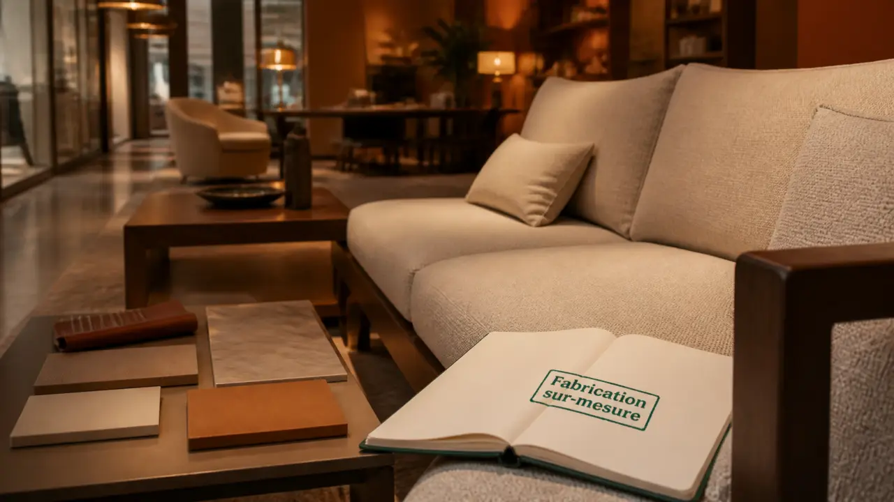 Ideal design mobilier contemporain Paris : showroom sur-mesure, canapé et table contemporaine