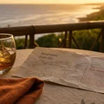 Voyage luxe la reunion à Saint-Leu : verre de rhum et lagon vert au coucher du soleil