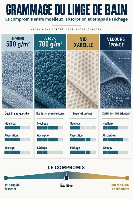 Infographie sur le grammage du linge de maison coton pour le bain