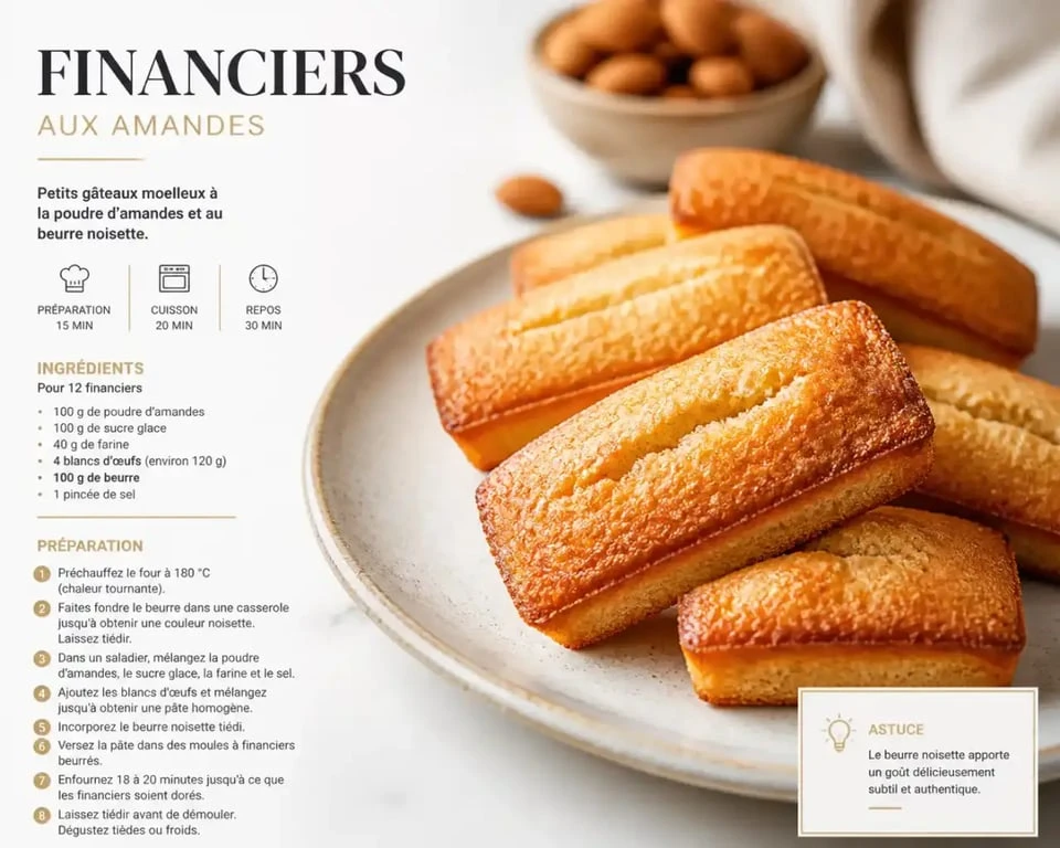 Recettes financiers faciles : financiers dorés et moelleux sur une assiette