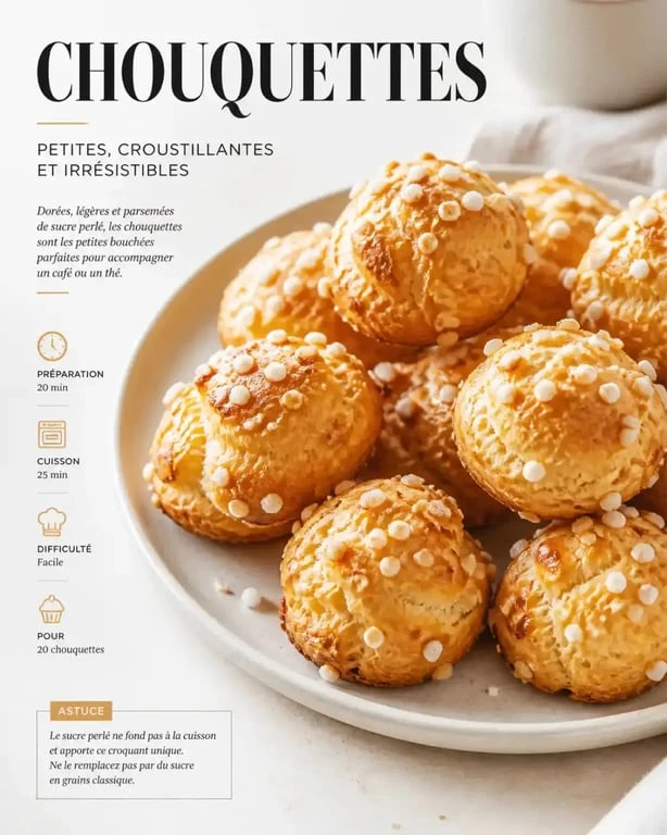 Assiette de chouquettes maison dorées et croustillantes saupoudrées de sucre perlé