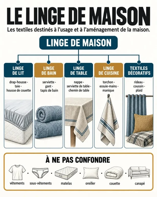 Infographie sur la linge de maison définition et ses principales catégories