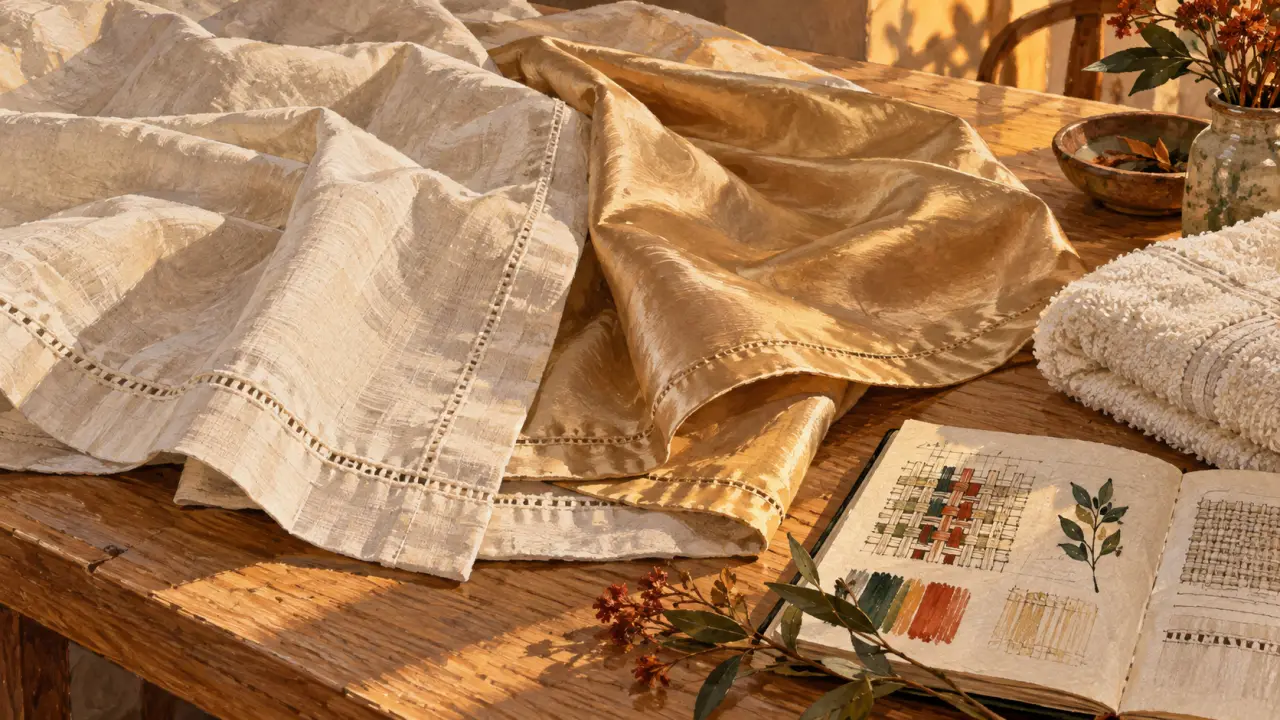 Linge de maison coton : percale et satin soyeux, textures visibles