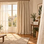 Linge de maison rideau : voilage et occultant, salon lumineux