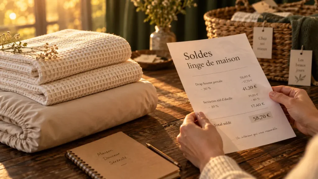 Linge de maison soldes jusqu’à -50% : linge plié et prix soldés