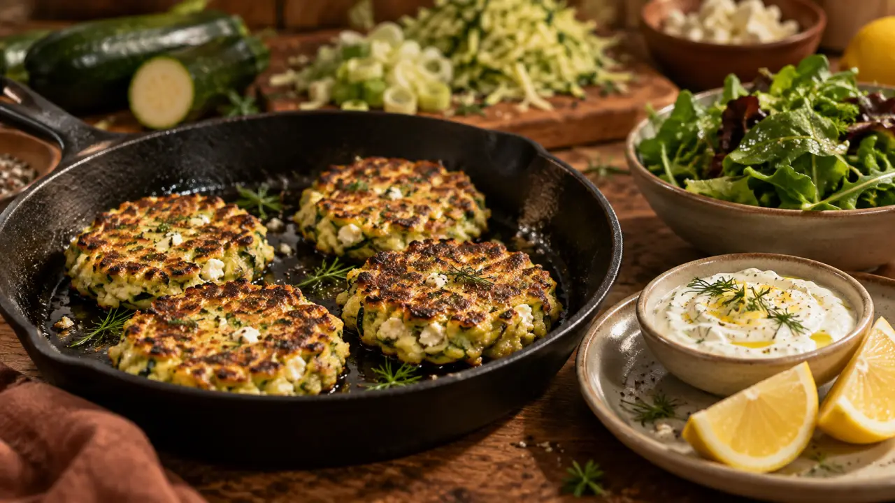 Recettes légumes faciles : galettes de courgettes et feta dorées