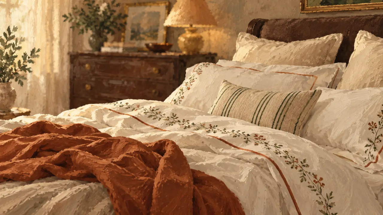 Descamps linge de maison haut de gamme, chambre élégante et linge brodé