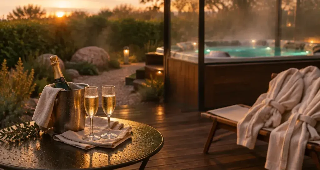 Week end romantique en Bretagne avec jacuzzi privatif, terrasse couverte en golden hour